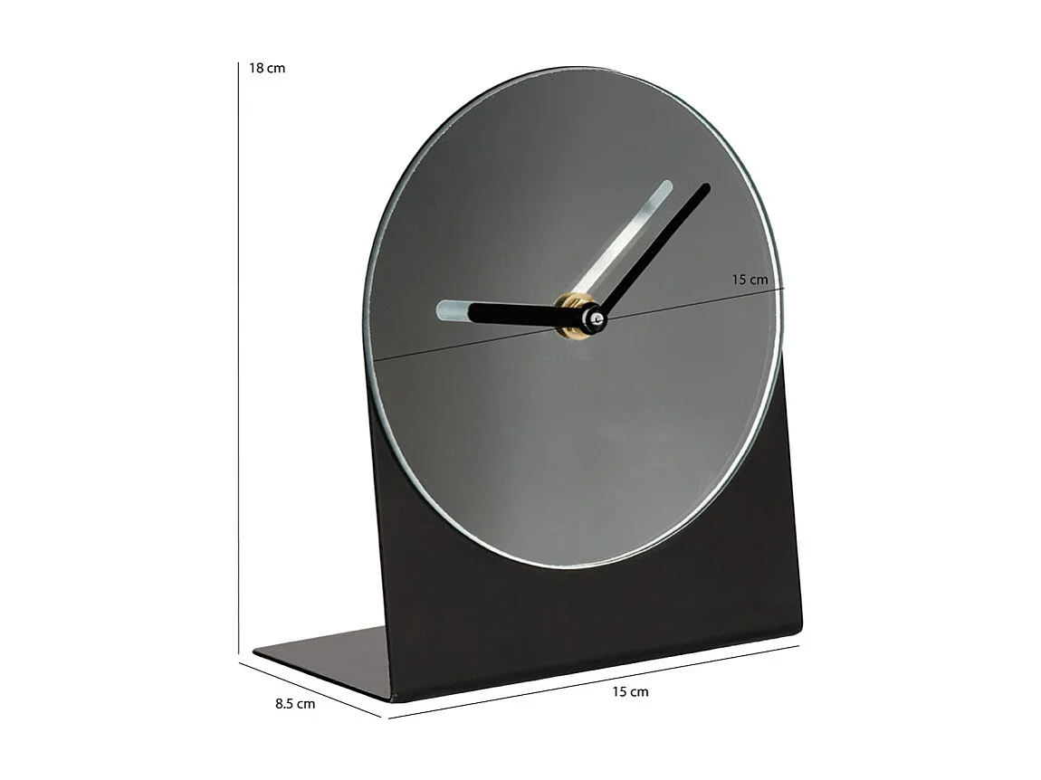 Horloge minimaliste en métal noir H. 18 cm avec miroir - REFLEXIO 8702