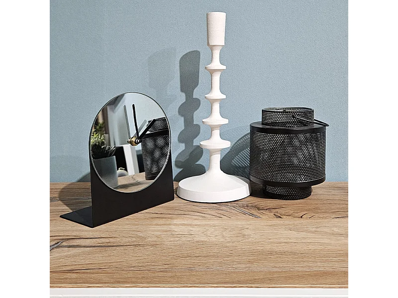 Horloge minimaliste en métal noir H. 18 cm avec miroir - REFLEXIO 8702