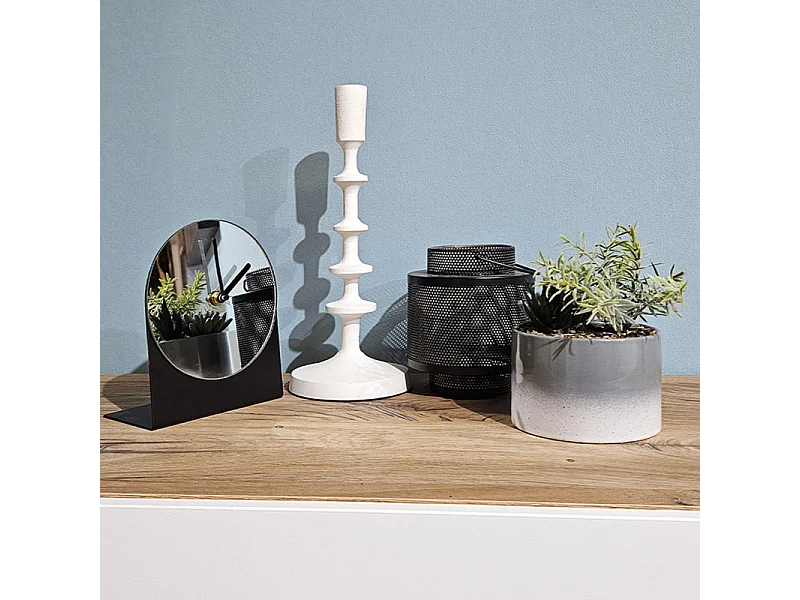 Horloge minimaliste en métal noir H. 18 cm avec miroir - REFLEXIO 8702