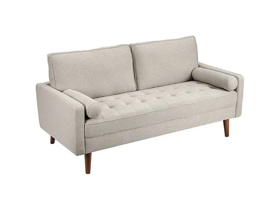 3 -Seerer -Sofa im Beige -Leinenstoff - skandinavisch - mit 2 Kissen und Armlehnen - Massive Holzfüße - 173x77x84 cm