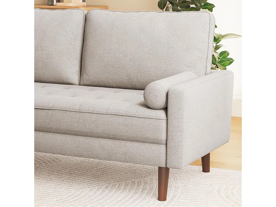 3-zitsbank in beige linnen stof - Scandinavisch - met 2 kussens en armleuningen - massieve houten voeten - 173x77x84cm