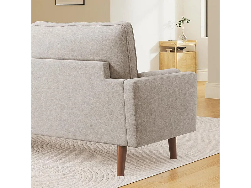 3-zitsbank in beige linnen stof - Scandinavisch - met 2 kussens en armleuningen - massieve houten voeten - 173x77x84cm