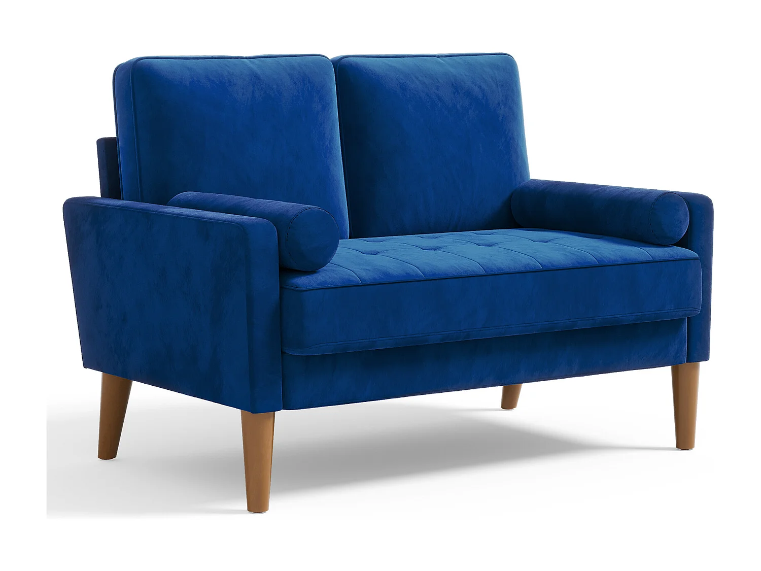 Canapé à 2 Places Scandinave,Mini Canapé à Bras Roulés en Velours Loveseat,Fauteuil Salon avec Accoudoirs,121x77x87cm - Bleu