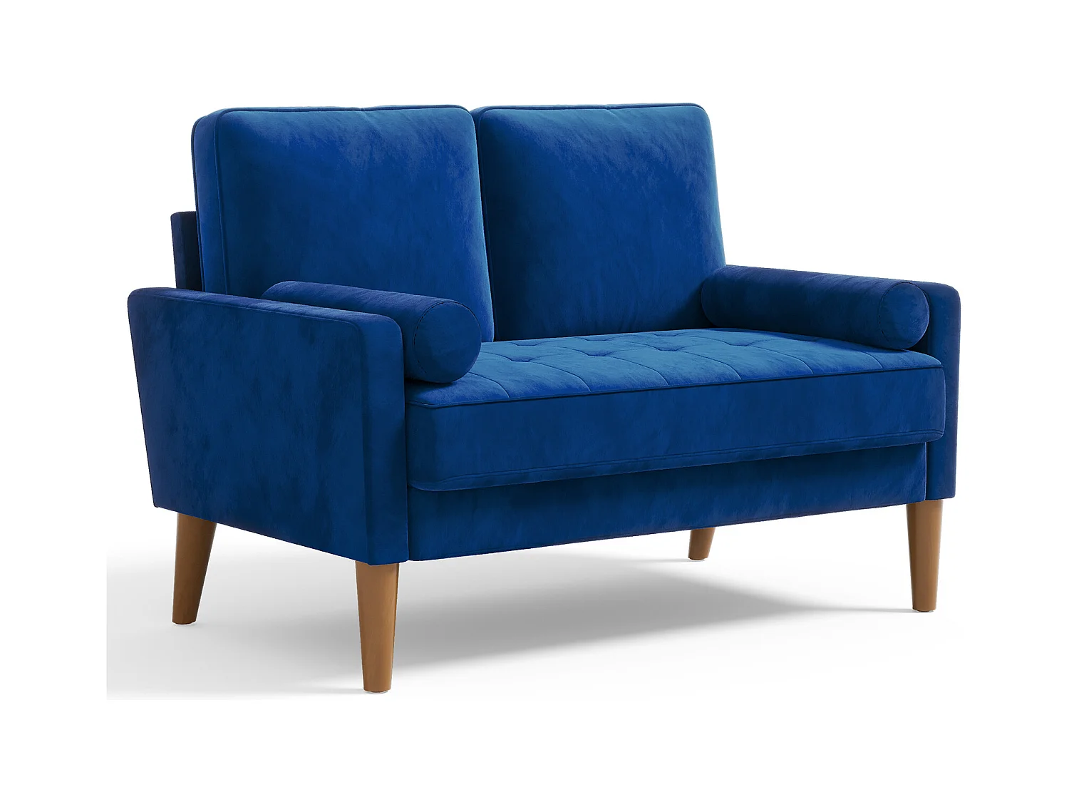 Canapé à 2 Places Scandinave,Mini Canapé à Bras Roulés en Velours Loveseat,Fauteuil Salon avec Accoudoirs,121x77x87cm - Bleu