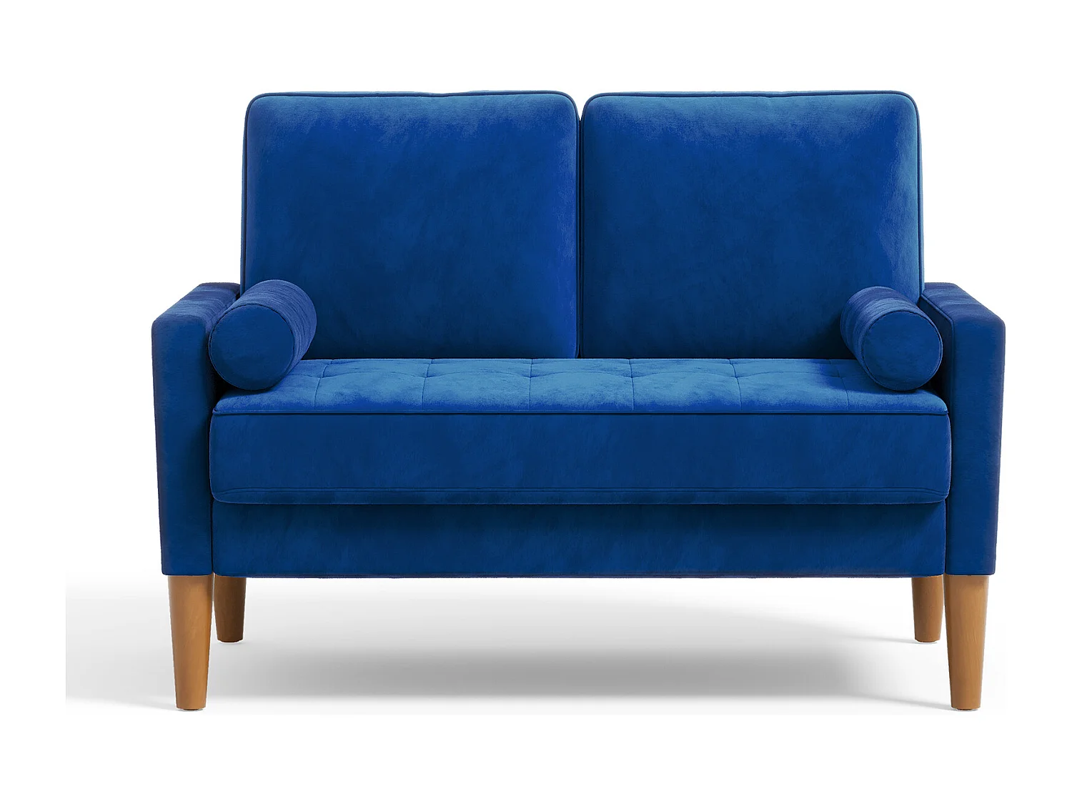 Scandinavische 2-zitsbank, loveseat fluwelen mini-bank met gerolde armleuning, woonkamerfauteuil met armleuningen, 121x77x87cm - blauw
