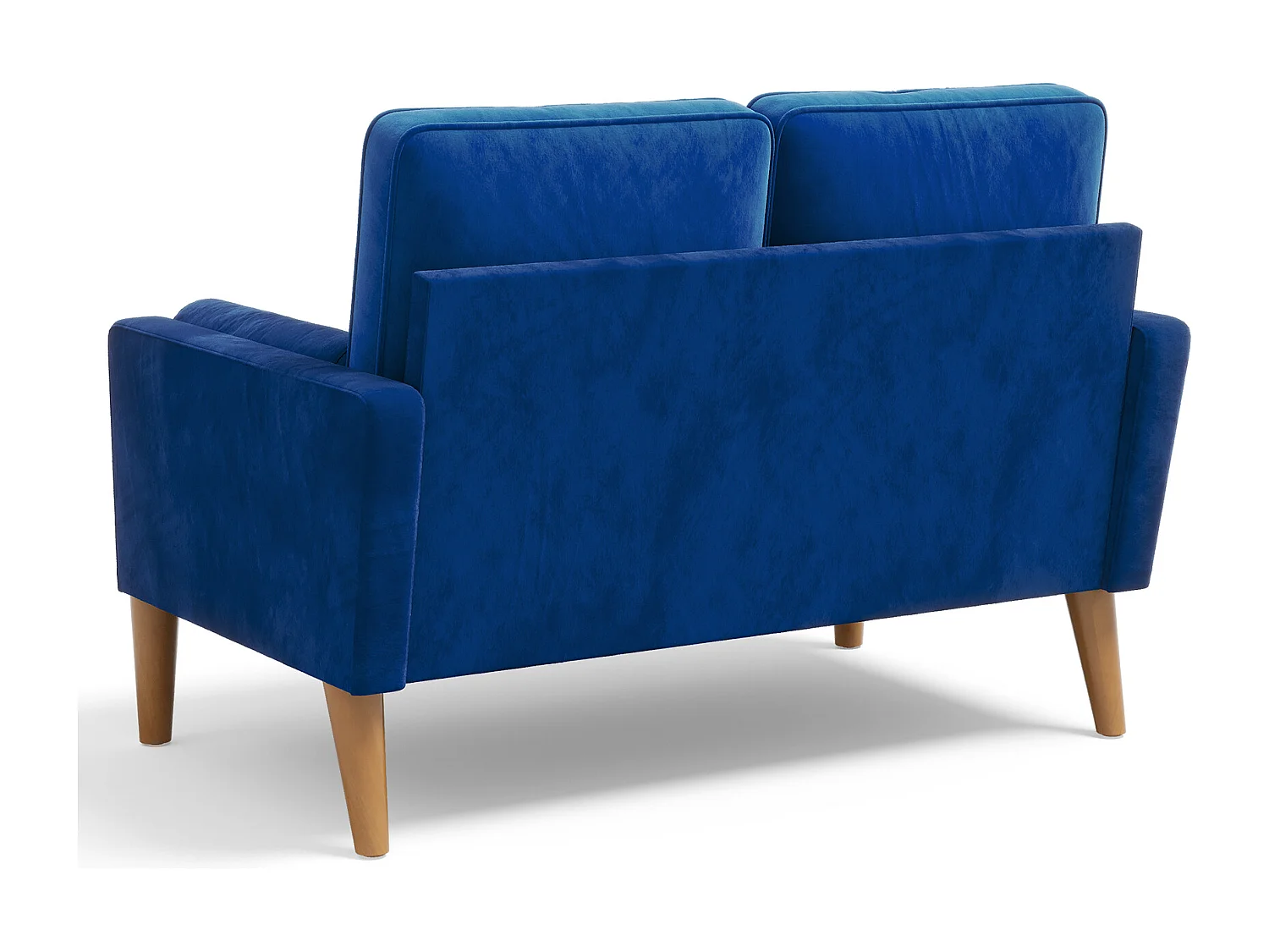 Scandinavische 2-zitsbank, loveseat fluwelen mini-bank met gerolde armleuning, woonkamerfauteuil met armleuningen, 121x77x87cm - blauw
