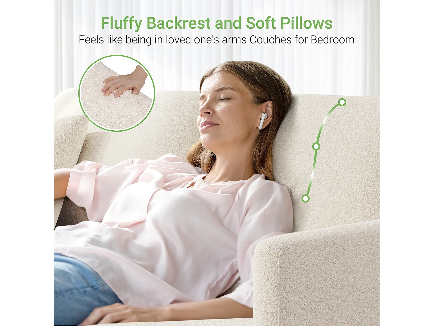 Canapé 2/3 Places en Velours Teddy,Canapé Droit Confort en Bois Massif,Loveseat avec Accoudoirs,165x78x89cm,Beige