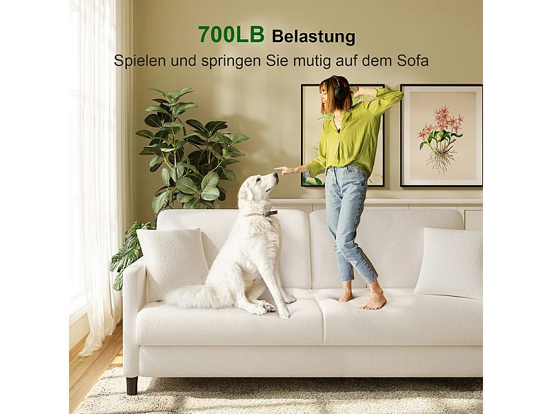 2/3 asientos en terciopelo de Teddy, sofá de comodidad correcta en madera maciza, loveseat con reposabrazos, 165x78x89cm, beige