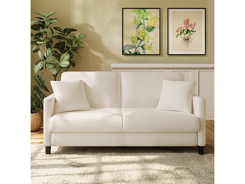 2/3 asientos en terciopelo de Teddy, sofá de comodidad correcta en madera maciza, loveseat con reposabrazos, 165x78x89cm, beige