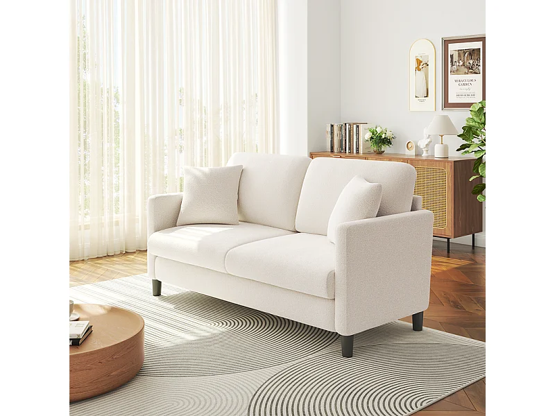 2/3 asientos en terciopelo de Teddy, sofá de comodidad correcta en madera maciza, loveseat con reposabrazos, 165x78x89cm, beige