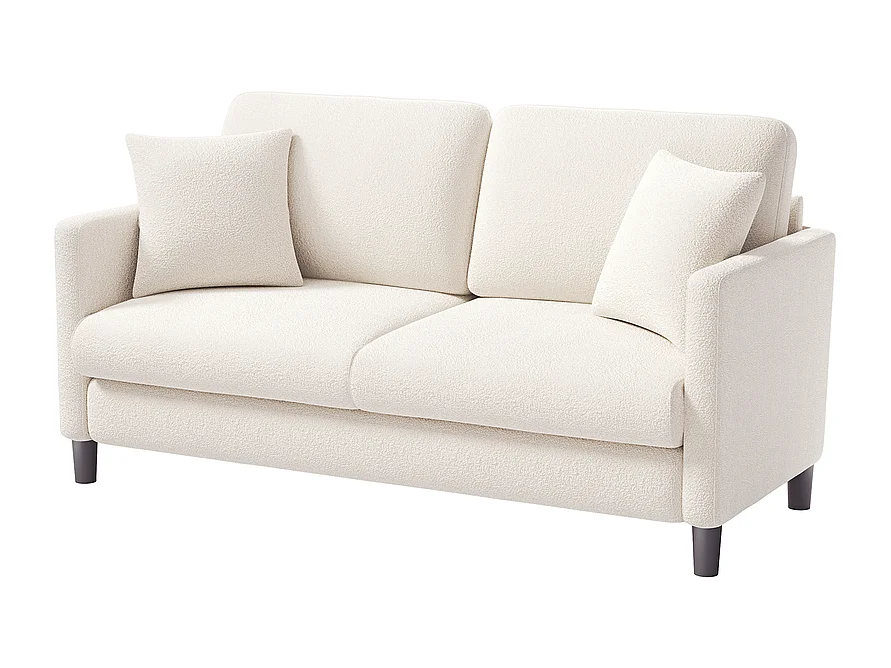 2/3 asientos en terciopelo de Teddy, sofá de comodidad correcta en madera maciza, loveseat con reposabrazos, 165x78x89cm, beige