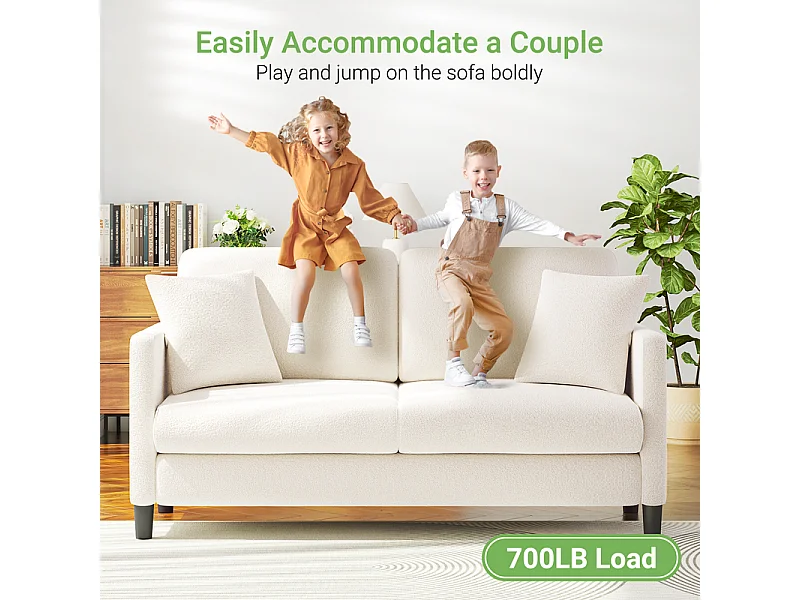2/3 asientos en terciopelo de Teddy, sofá de comodidad correcta en madera maciza, loveseat con reposabrazos, 165x78x89cm, beige