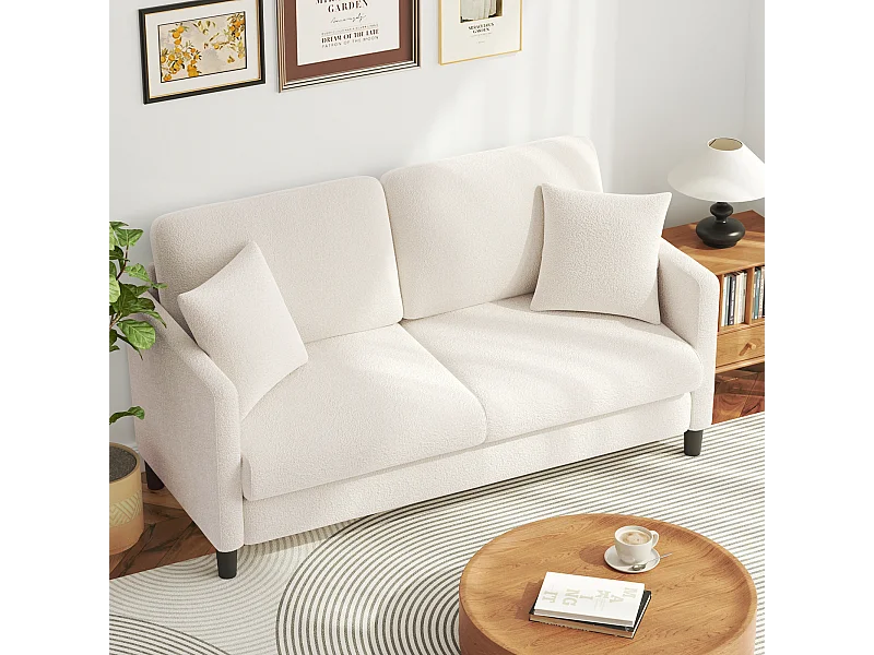 2/3 Sitze in Teddy Velvet, rechter Komfortsofa in Massivholz, Liebesseat mit Armlehnen, 165x78x89cm, Beige