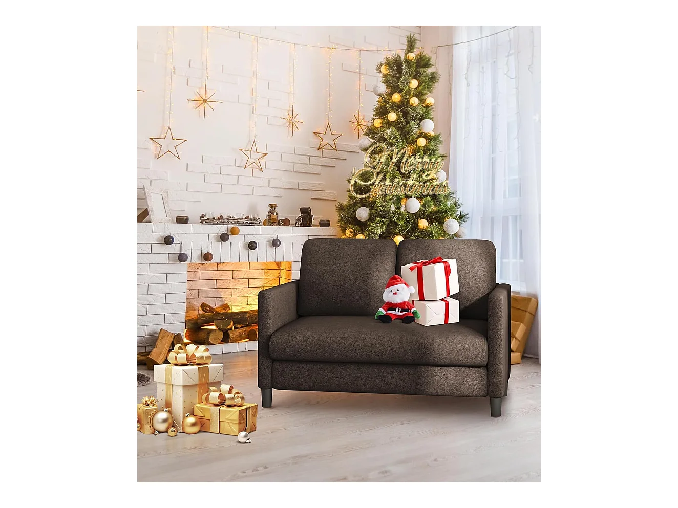 2 -seerer bequemer Teddy -brauner Samtsofa mit tiefen Sitz aus 55 cm und Armlehnen - 128x78x89cm