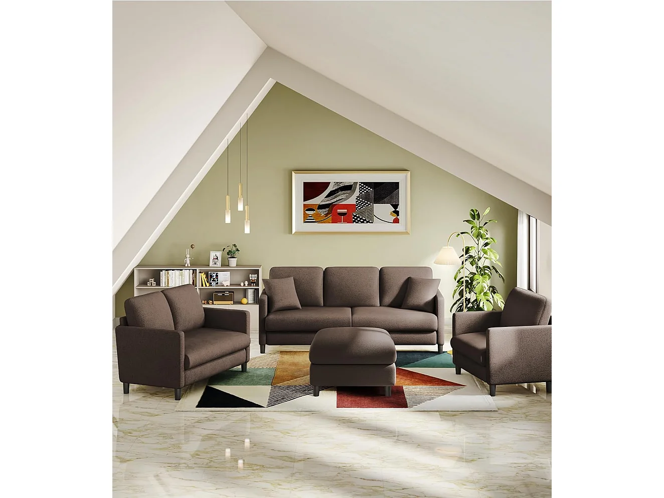 Canapé 2 places confort en Velours Teddy marron, avec assise profonde de 55cm et accoudoirs - 128x78x89cm