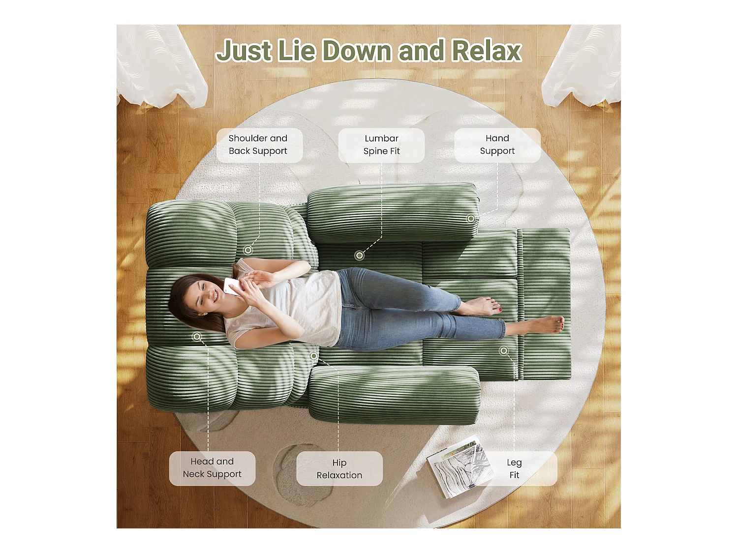 Fauteuil Relax Fauteuil électrique en Velours Côtelé,Fauteuil à loisirs Réglable avec USB,Dossier Réglable,Anti-statique avec Repose Pieds - 96x97x104cm Vert