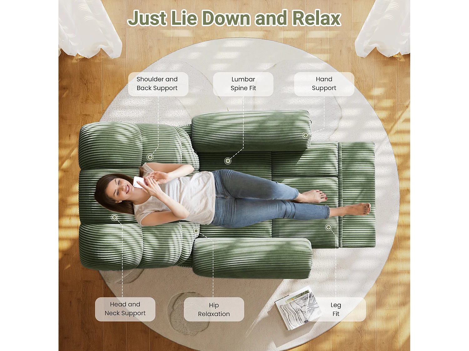 Fauteuil Relax Fauteuil électrique en Velours Côtelé,Fauteuil à loisirs Réglable avec USB,Dossier Réglable,Anti-statique avec Repose Pieds - 96x97x104cm Vert