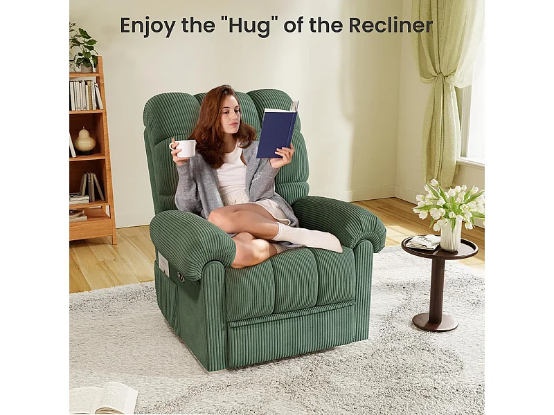 Relaxfauteuil Elektrische corduroy fauteuil, verstelbare vrijetijdsfauteuil met USB, verstelbare rugleuning, antistatisch met voetsteun - 96x97x104cm groen