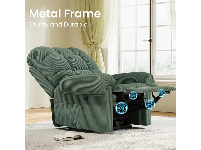 Relaxfauteuil Elektrische corduroy fauteuil, verstelbare vrijetijdsfauteuil met USB, verstelbare rugleuning, antistatisch met voetsteun - 96x97x104cm groen