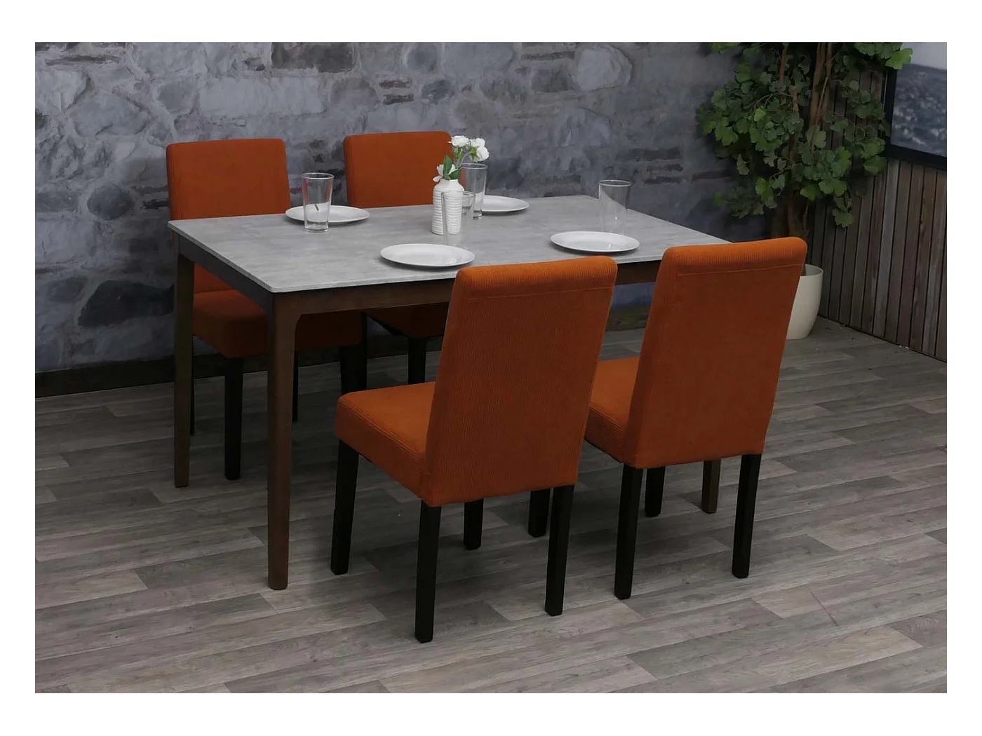 Cadeira de jantar Littau Cord (conjunto de 4),  terracota, pernas escuras