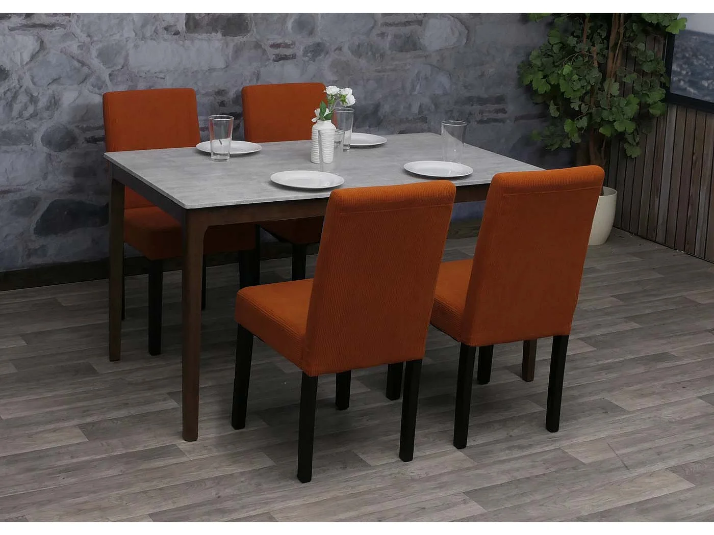 Eetkamerstoel Littau Cord (set van 4),  terracotta, donkere poten