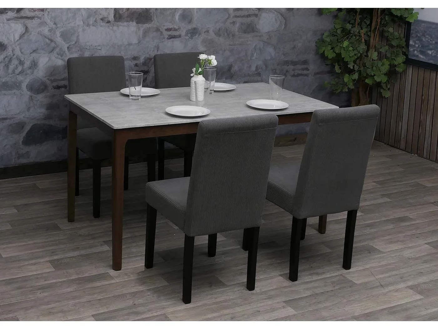 Chaise de salle à manger Littau Velours (lot de 4),  gris foncé, pieds foncés