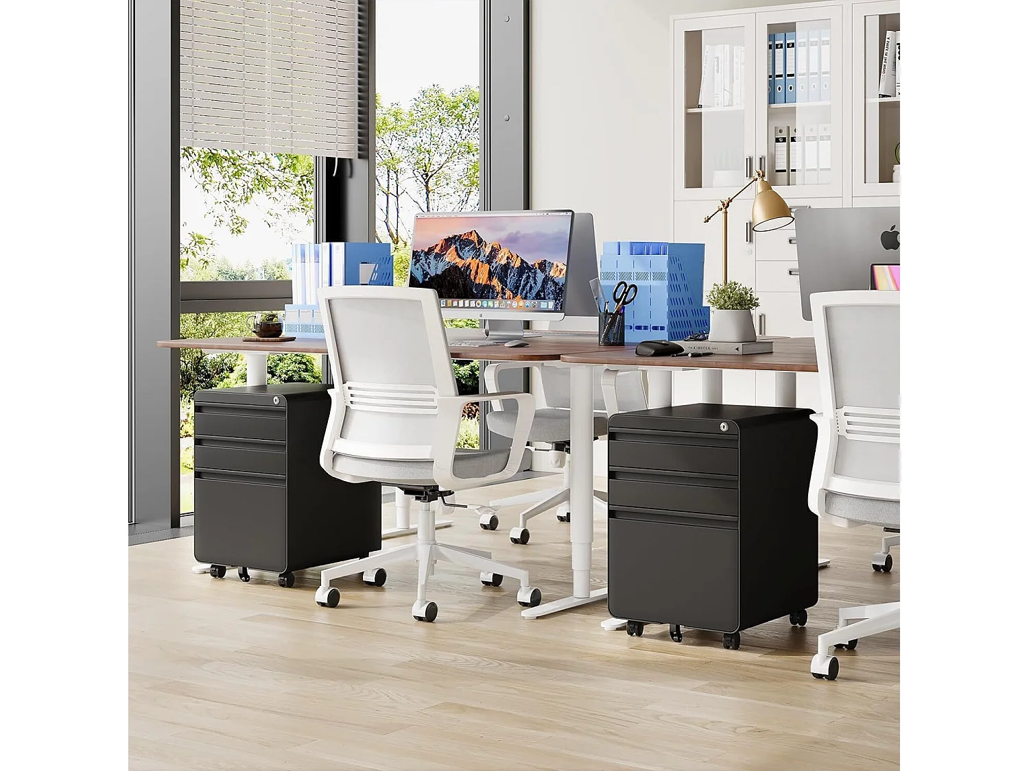 Kantooreenheid op wielen 3 laden, hangende archiefkast, afsluitbare metalen archiefkast voor kantoor, thuiskantoor - 40x45x60cm - zwart