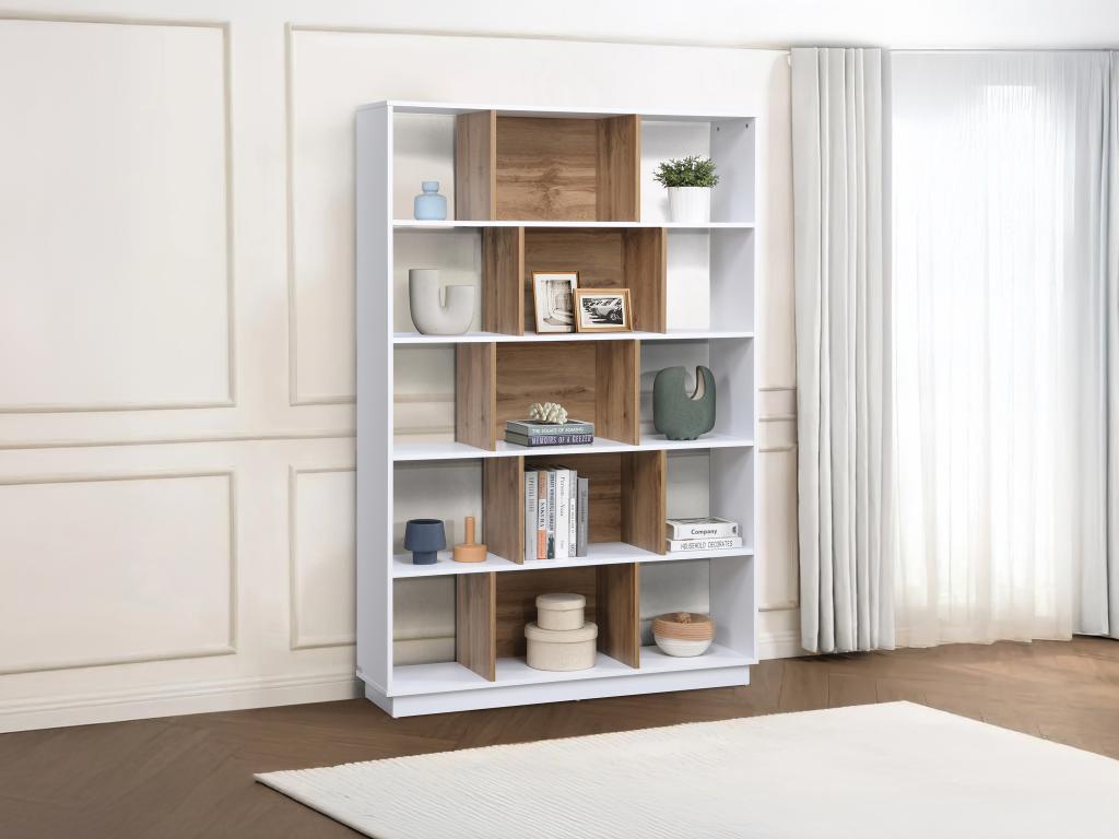 Bücherregal mit 15 Fächern - Weiß und Natur - DALENOR günstig online kaufen
