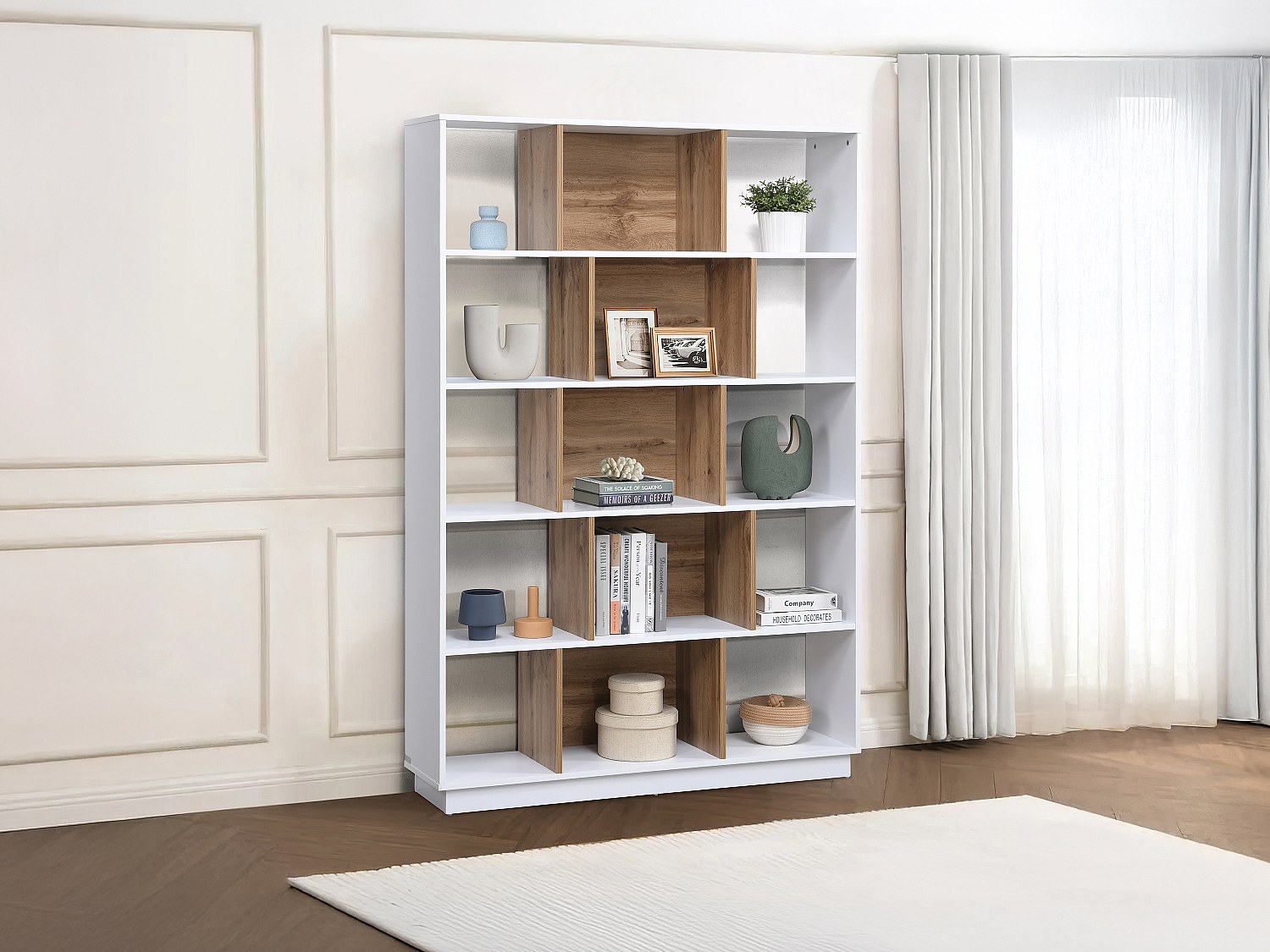 Wohnwand mit 15 Fächern - Weiß & Holzfarben - DALENOR günstig online kaufen