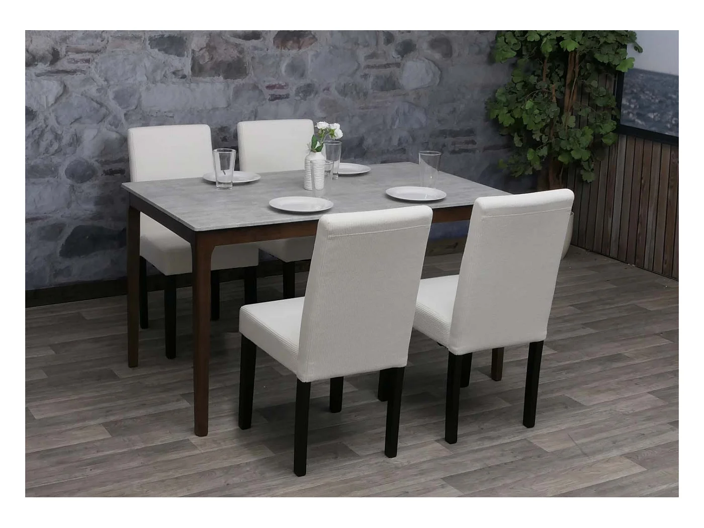 Chaise de salle à manger Littau Velours (lot de 4),  crème, pieds foncés