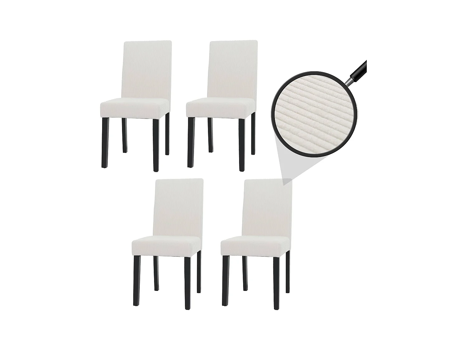 Chaise de salle à manger Littau Velours (lot de 4),  crème, pieds foncés