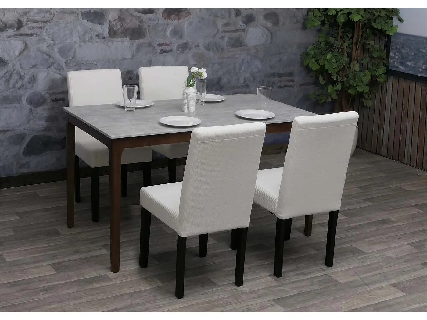 Eetkamerstoel Littau Cord (set van 4),  crème, donkere poten