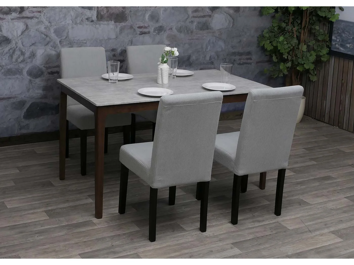 Krzesło do jadalni Littau Cord (zestaw 4 sztuk),  jasnoszary, ciemne nogi