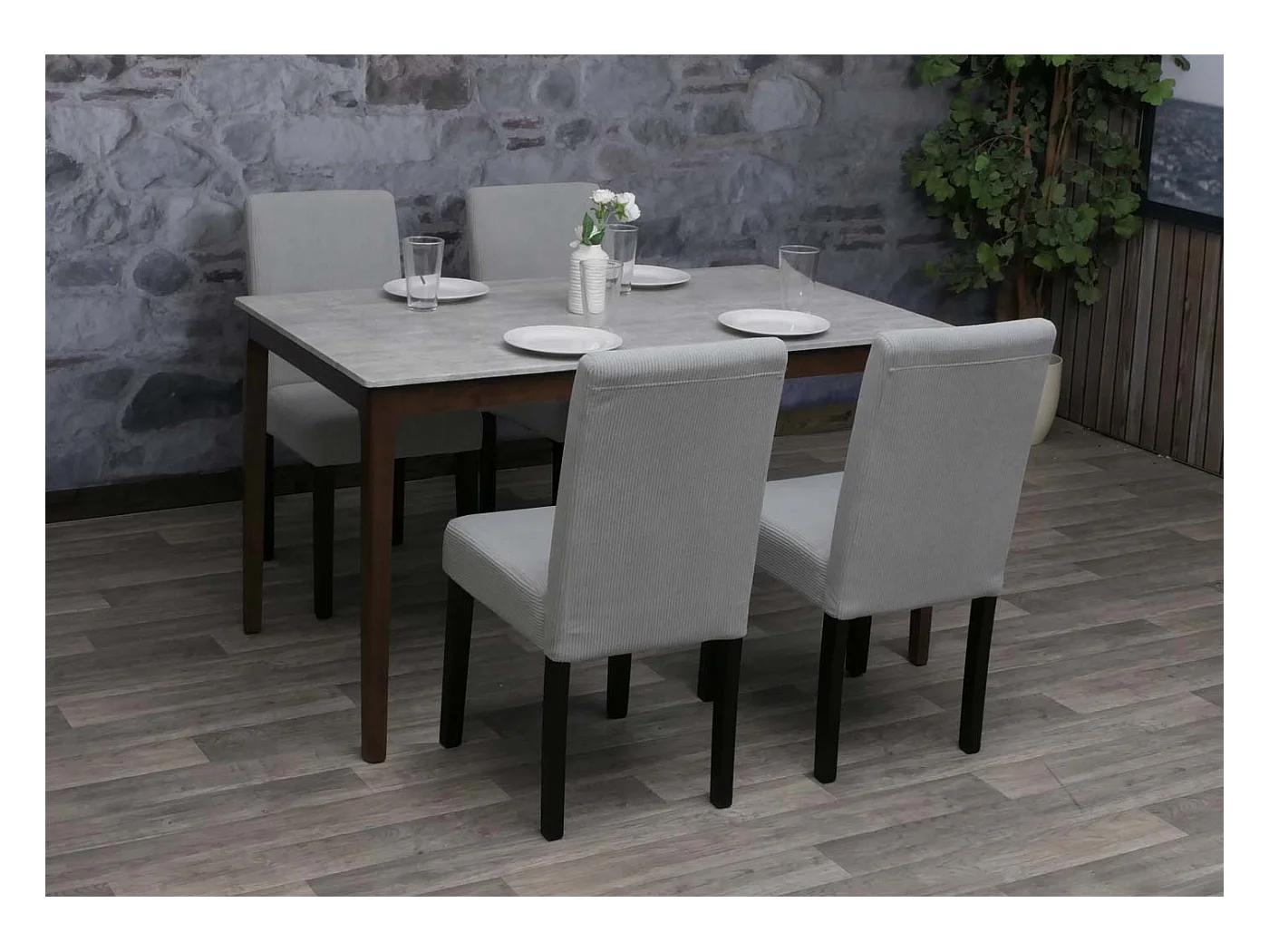 Chaise de salle à manger Littau Velours (lot de 4),  gris clair, pieds foncés