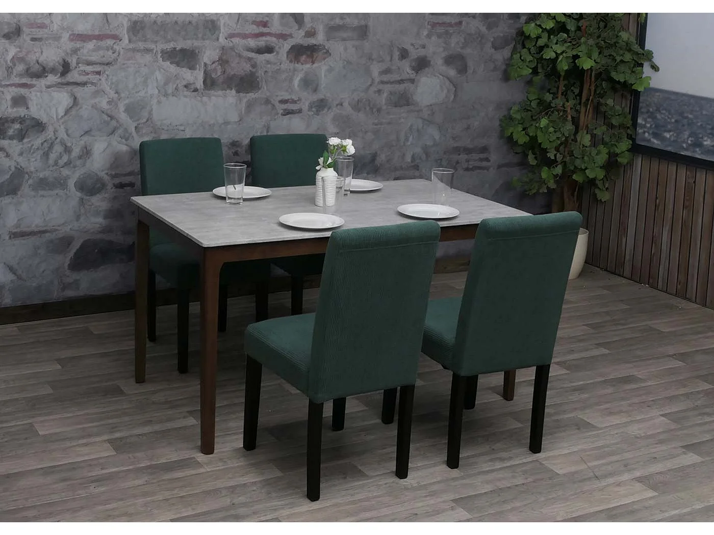 Eetkamerstoel Littau Cord (set van 4),  groen, donkere poten