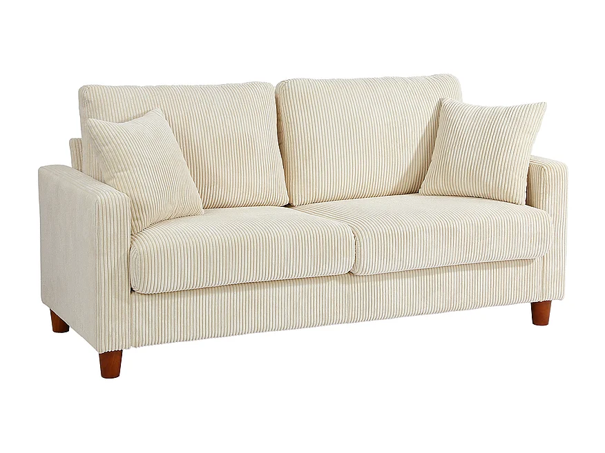 Sofá de terciopelo acanalado de 2 a 2 años, sofá derecha acolchado moderno grande con asientos extra profundos de 56 cm - 2 cojines - 178x76x89cm - beige