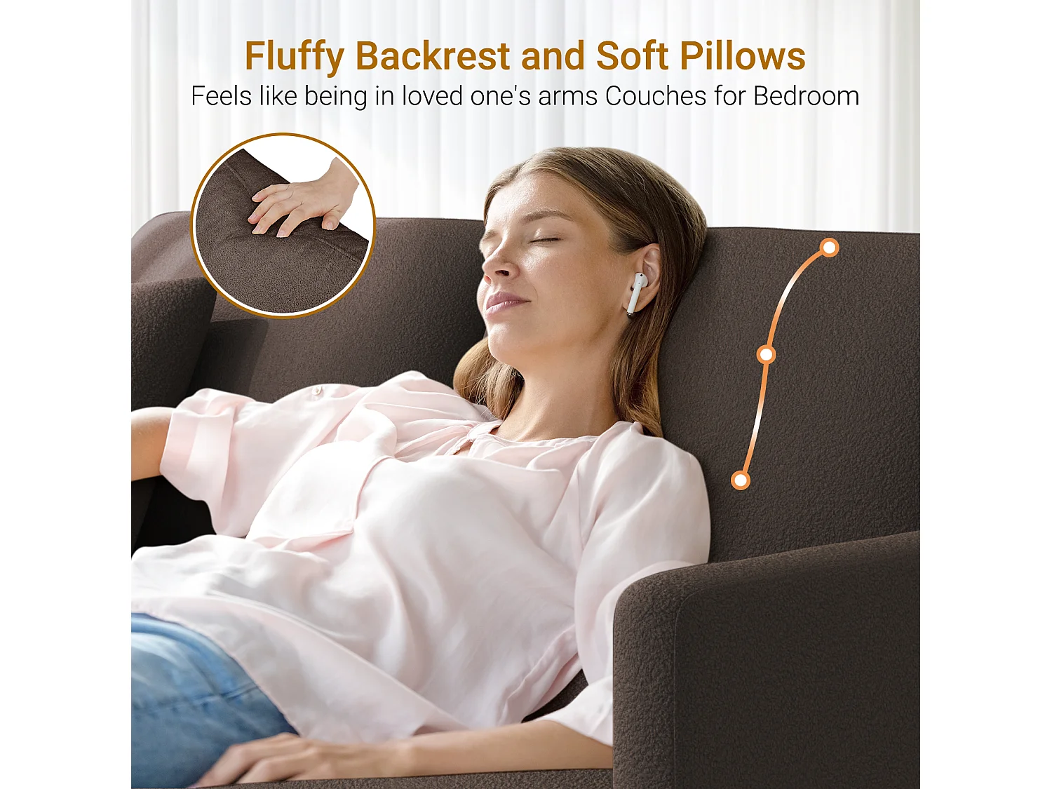 Canapé 2/3 Places en Velours Teddy,Canapé Droit Confort en Bois Massif,Loveseat avec Accoudoirs,165x78x89cm,Marron