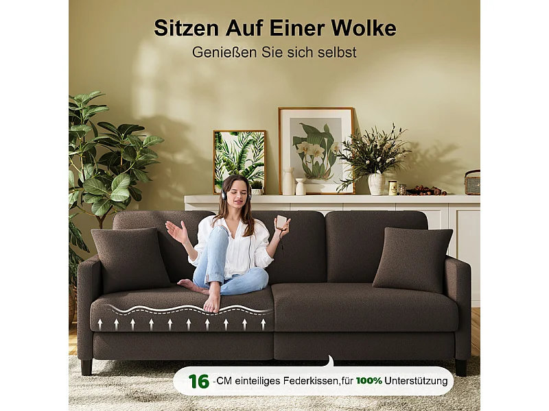 Canapé 2/3 Places en Velours Teddy,Canapé Droit Confort en Bois Massif,Loveseat avec Accoudoirs,165x78x89cm,Marron