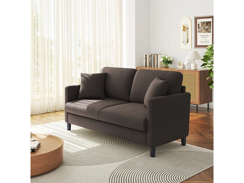 Canapé 2/3 Places en Velours Teddy,Canapé Droit Confort en Bois Massif,Loveseat avec Accoudoirs,165x78x89cm,Marron