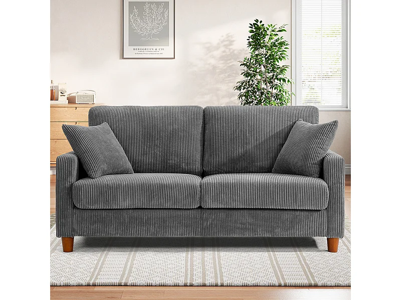 Sofá de terciopelo acanalado de 2 a 2 años, sofá derecha acolchado moderno grande con asientos adicionales de 56 cm - 2 cojines - 178x76x89cm - gris
