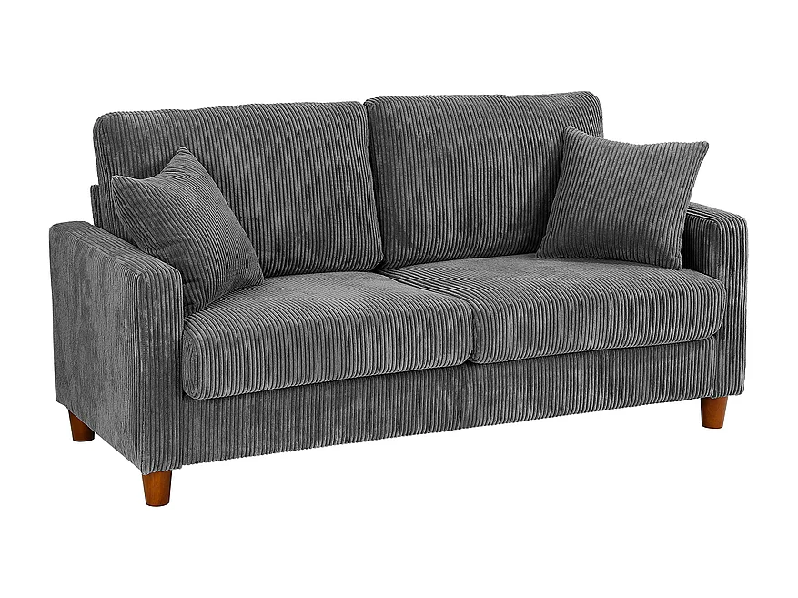 Sofá de terciopelo acanalado de 2 a 2 años, sofá derecha acolchado moderno grande con asientos adicionales de 56 cm - 2 cojines - 178x76x89cm - gris