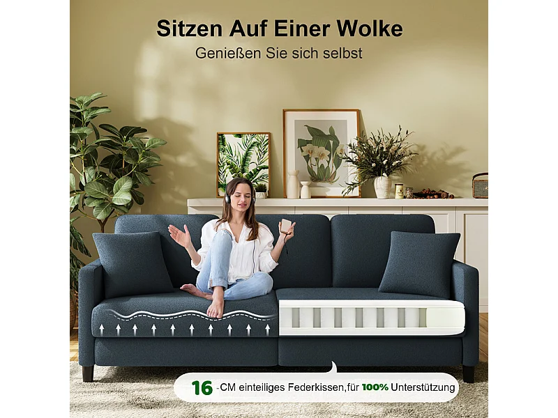 2/3 asientos en terciopelo de Teddy, sofá de comodidad correcta en madera maciza, loveseat con reposabrazos, 165x78x89cm, azul-gris