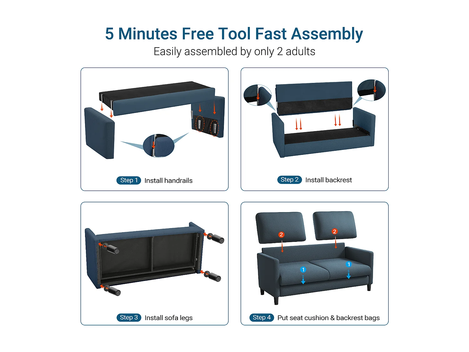 2/3-zitsbank van teddyfluweel, comfortabele rechte bank van massief hout, loveseat met armleuningen, 165x78x89cm, blauwgrijs