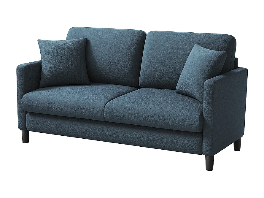 2/3 asientos en terciopelo de Teddy, sofá de comodidad correcta en madera maciza, loveseat con reposabrazos, 165x78x89cm, azul-gris