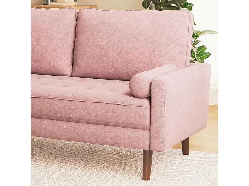 3-zitsbank in moderne linnenstof met armleuningen, massief houten poten - 173x77x84cm - Roze