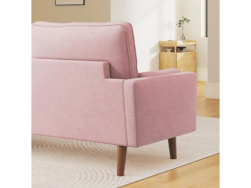 3-zitsbank in moderne linnenstof met armleuningen, massief houten poten - 173x77x84cm - Roze