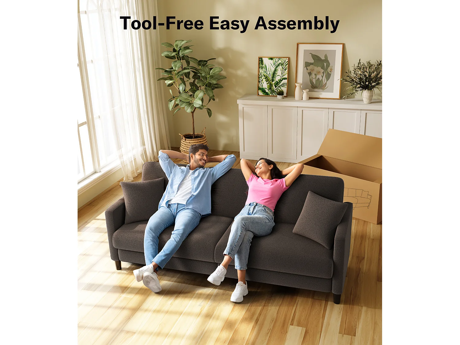 Canapé 3 Places en Velours Teddy,Grand Canapé Droit Confort en Bois Massif,Loveseat avec Accoudoirs,210 x 79 x 89 cm - Marron