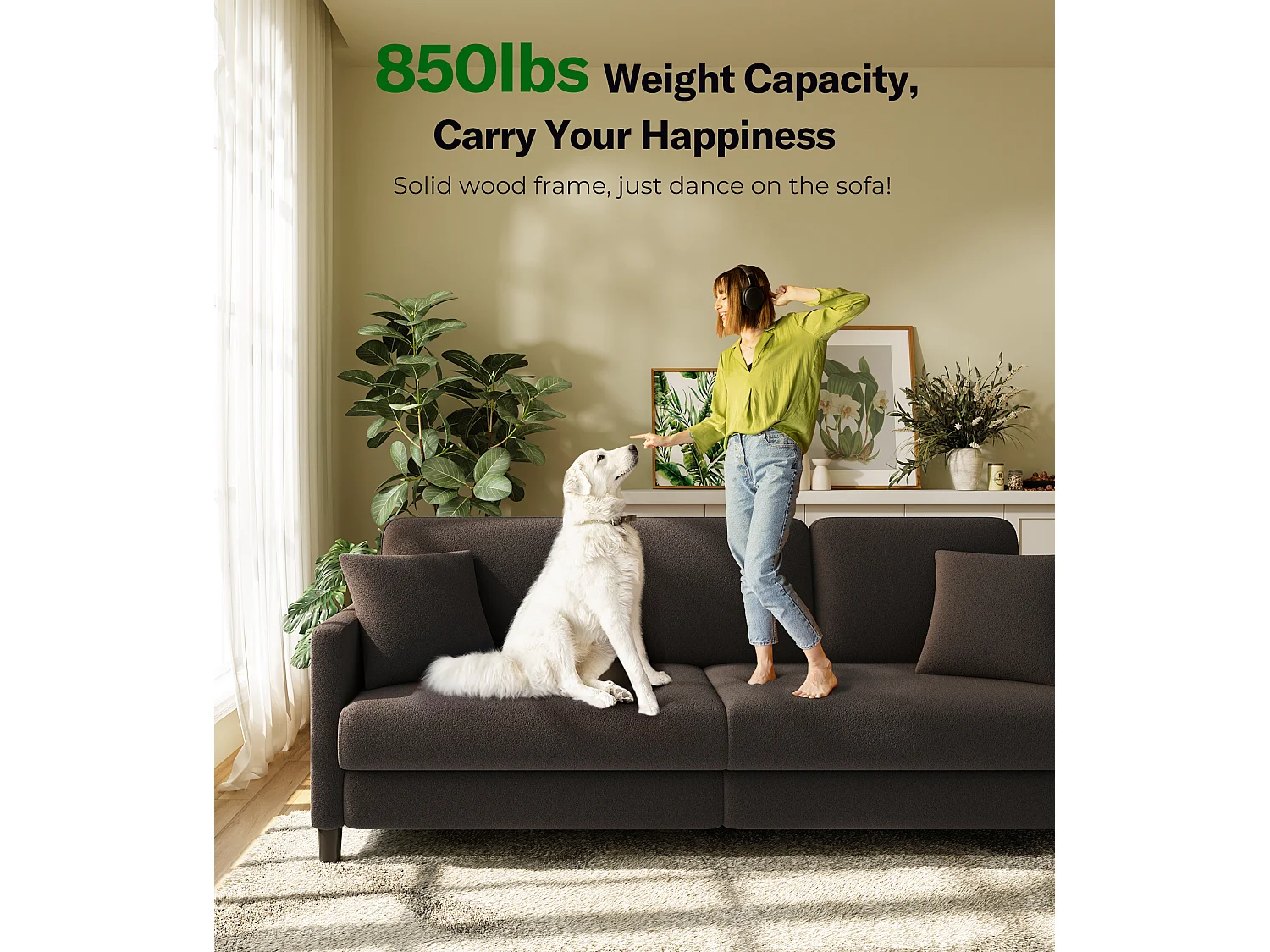 Canapé 3 Places en Velours Teddy,Grand Canapé Droit Confort en Bois Massif,Loveseat avec Accoudoirs,210 x 79 x 89 cm - Marron