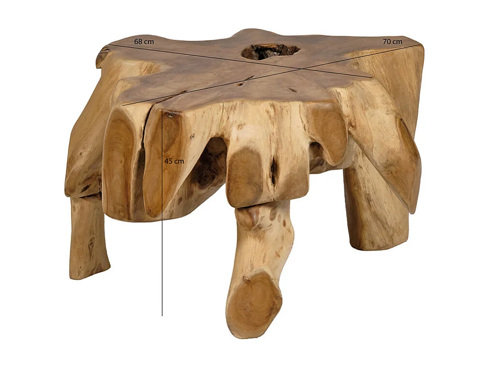 Table basse 68 x 70 cm en racine de teck naturel - GEPPETTO
