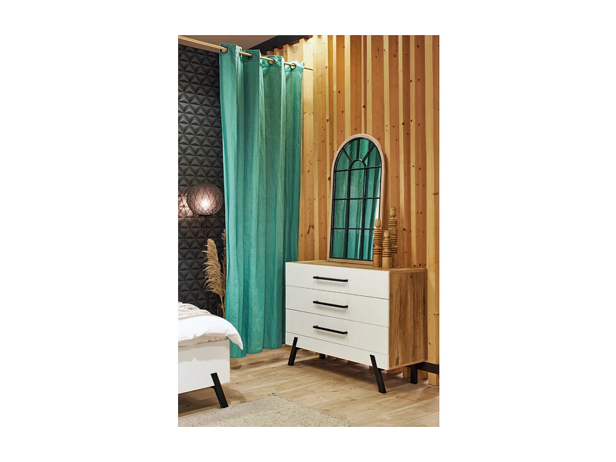 Rideau 140 x 250 cm en tissu turquoise avec 8 œillets - CELESTIA 4527